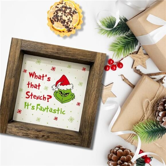 Funny Christmas Wooden Sign, 7x7 Inch Vintage Holiday Tiered Tray Decor - Picture 4 of 8